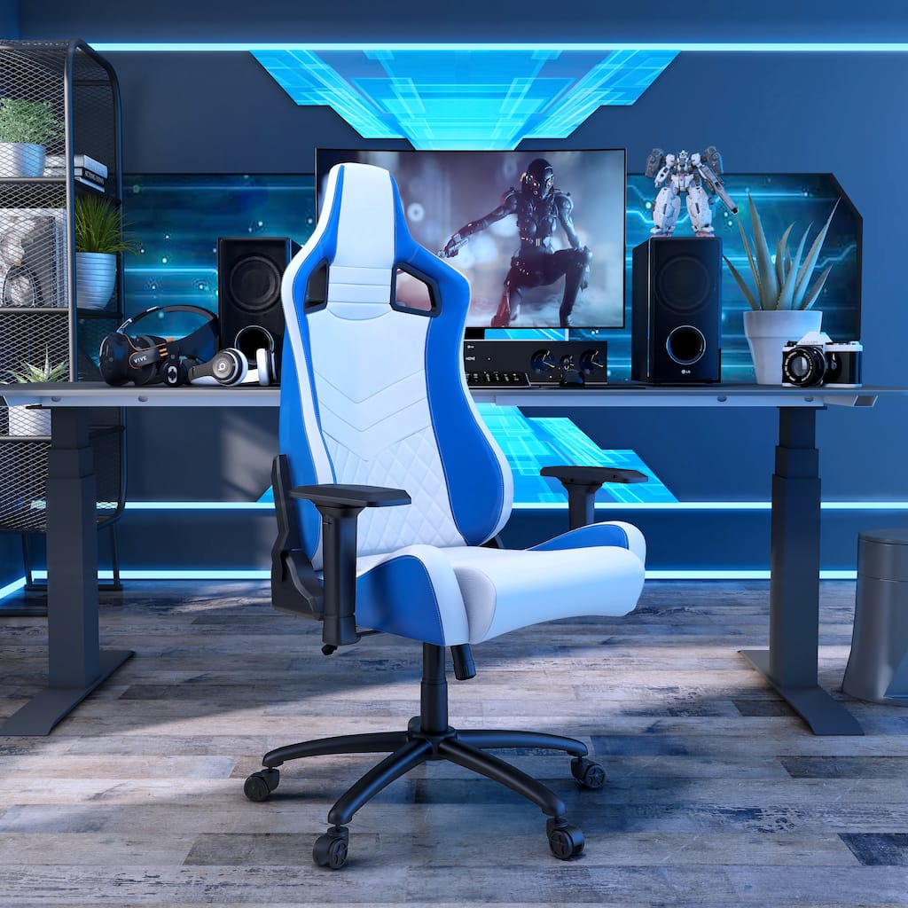 Olive White Vegan Leather Reclining Gaming Chair by Furniture of America