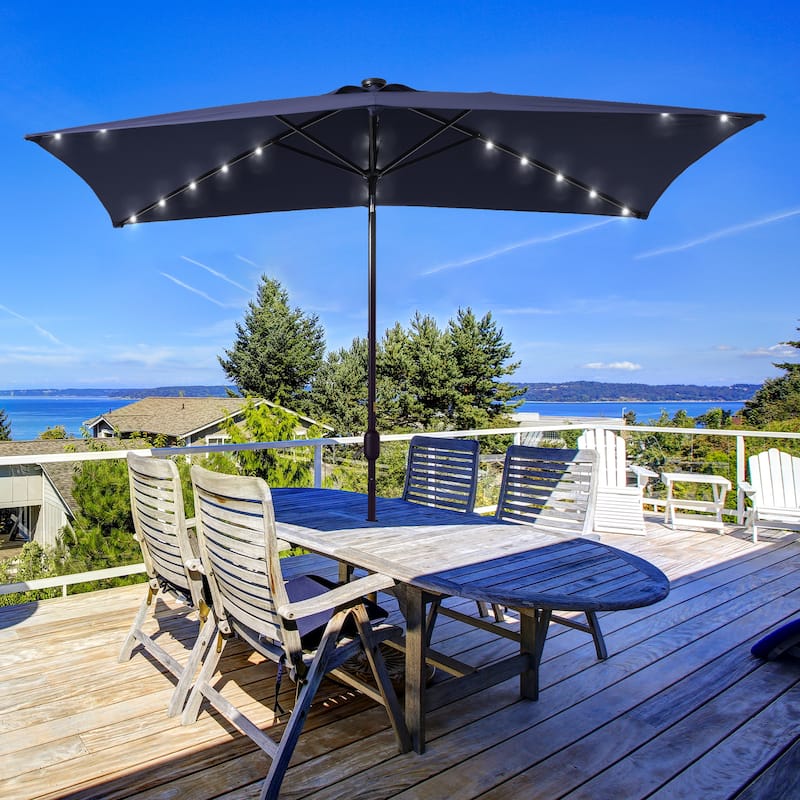 Bonosuki 10 x 6.5ft LED Patio Rectangular Umbrella Outdoor Market Umbrella Aluminium/Steel with Tilt and Crank