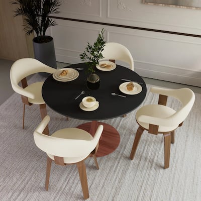 Bristol 31" Round Dining Table with MDF Top and Cherry Steel Pedestal Base for Modern Kitchen and Dining Room