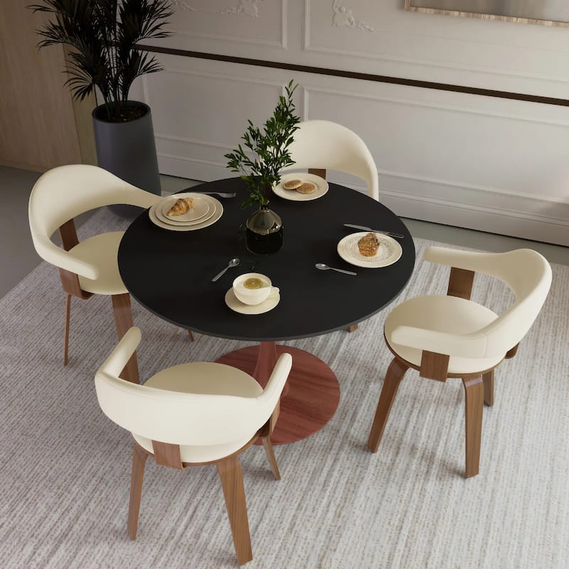 Bristol 31" Round Modern MDF Wood Top Dining Table with Cherry Steel Pedestal Base for Kitchen, Dining Room, and Restaurants