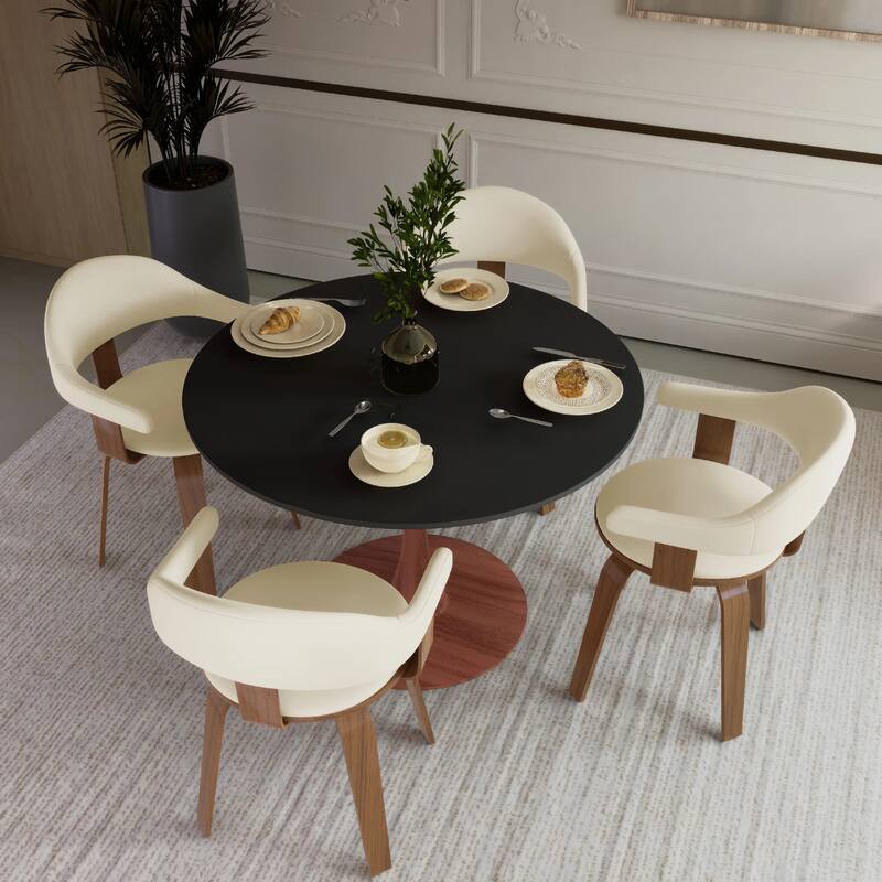 Bristol 35" Round Dining Table with MDF Top and Cherry Steel Pedestal Base for Modern Kitchen and Dining Room