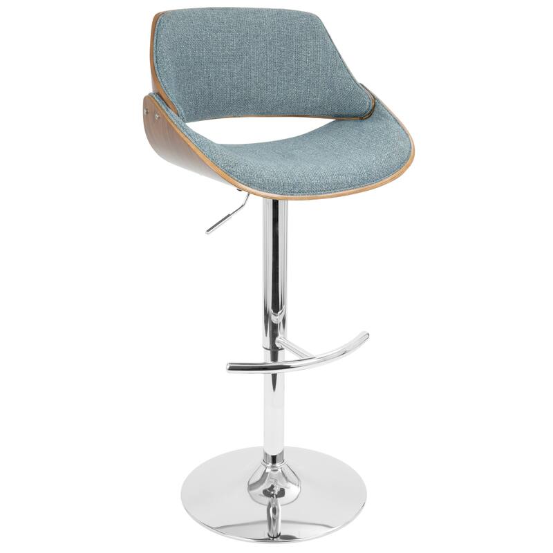 Carson Carrington Svetlana Adjustable Bar Stool with Rounded T Footrest (Set of 3) - Blue Noise Fabric/Walnut/Chrome