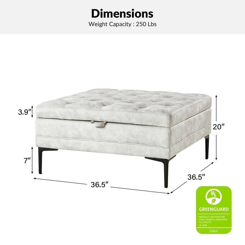 Geoffrev Transitional Lift Top Storage Button-Tufted Cocktail Ottoman by HULALA HOME