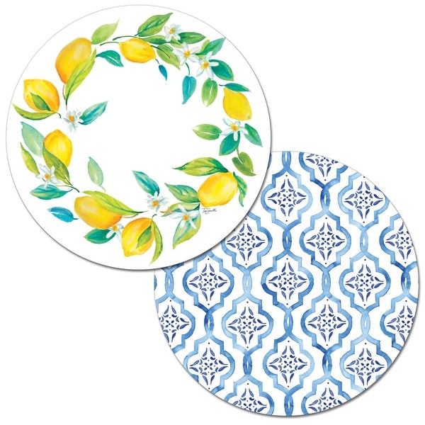 Reversible Wipe-clean Round Shaped Placemats Set of 4 - Lovely Lemons. Opens flyout.