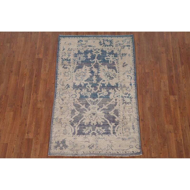 Hand Knotted Oriental 100% Wool Carpet Transitional All-Over Navy Blue & Blues Oushak Area Rug - 5' 0'' X 3' 2''