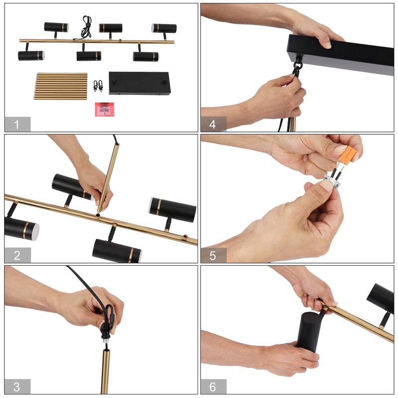 Modern 6-Light 36" LED Black Gold Large Chandelier Metal Linear Kitchen Island Lights - 36" L x 7.5" W x 10" H
