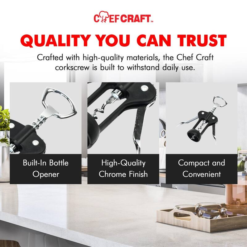 Chef Craft Chrome Winged Corkscrew Wine Bottle Opener