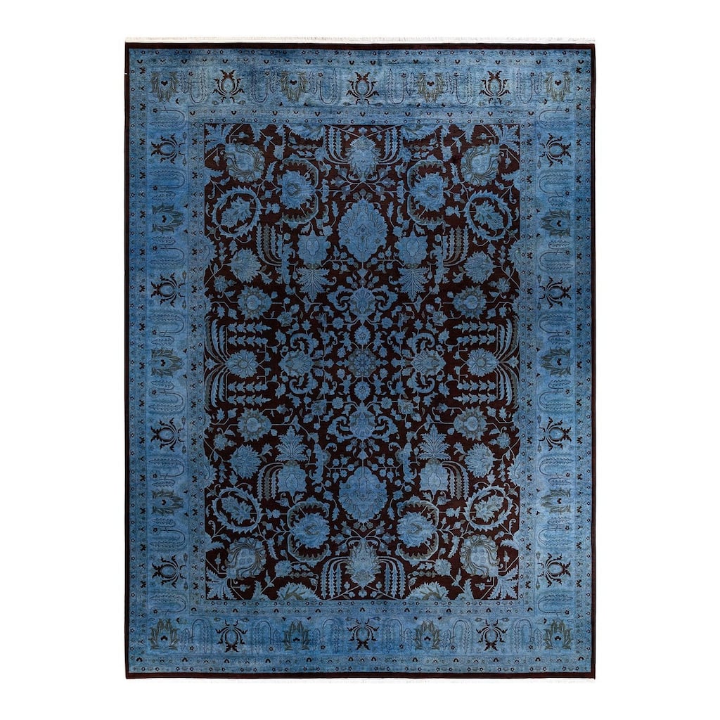 Overton Hand Knotted Wool Vintage Inspired Modern Contemporary Overdyed Blue Area Rug - 9' 2" x 12' 4"