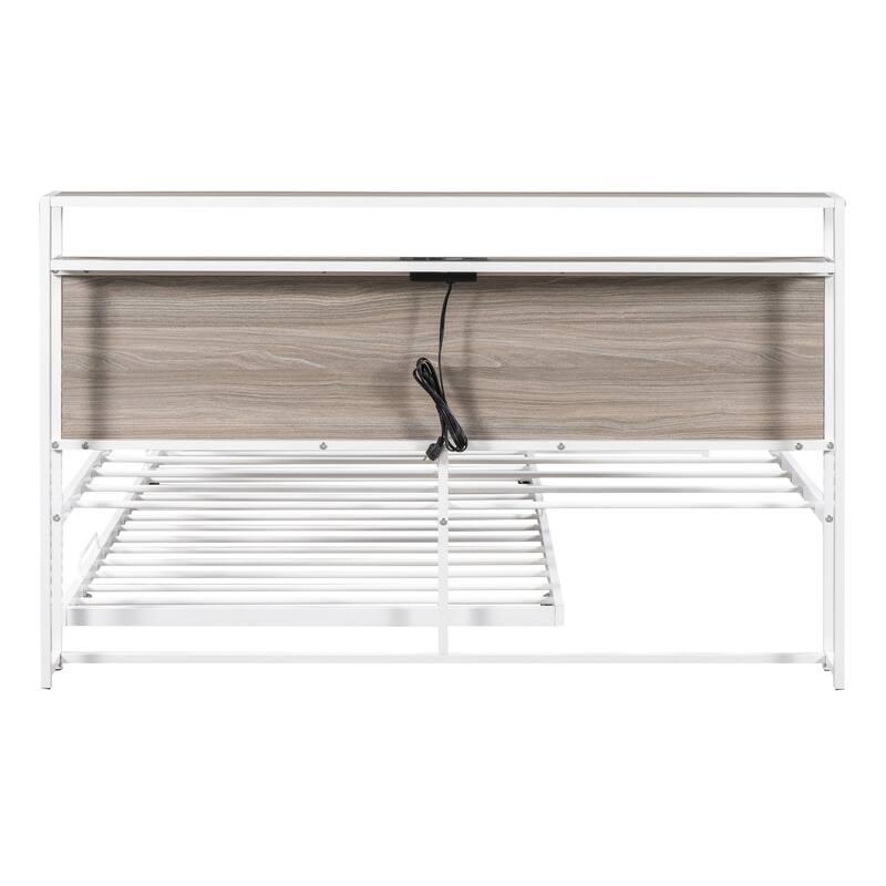 HomeRoots White Metal Queen Bed Frame With Trundle