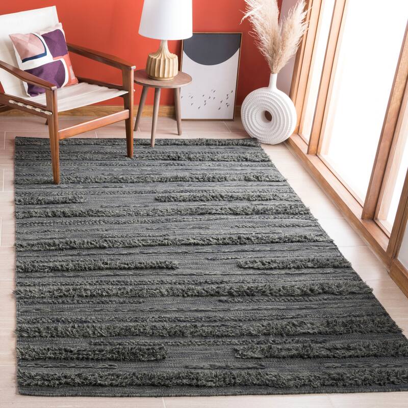 SAFAVIEH Handmade Vermont Kami Wool Rug - 3' x 5' - Charcoal/Ivory