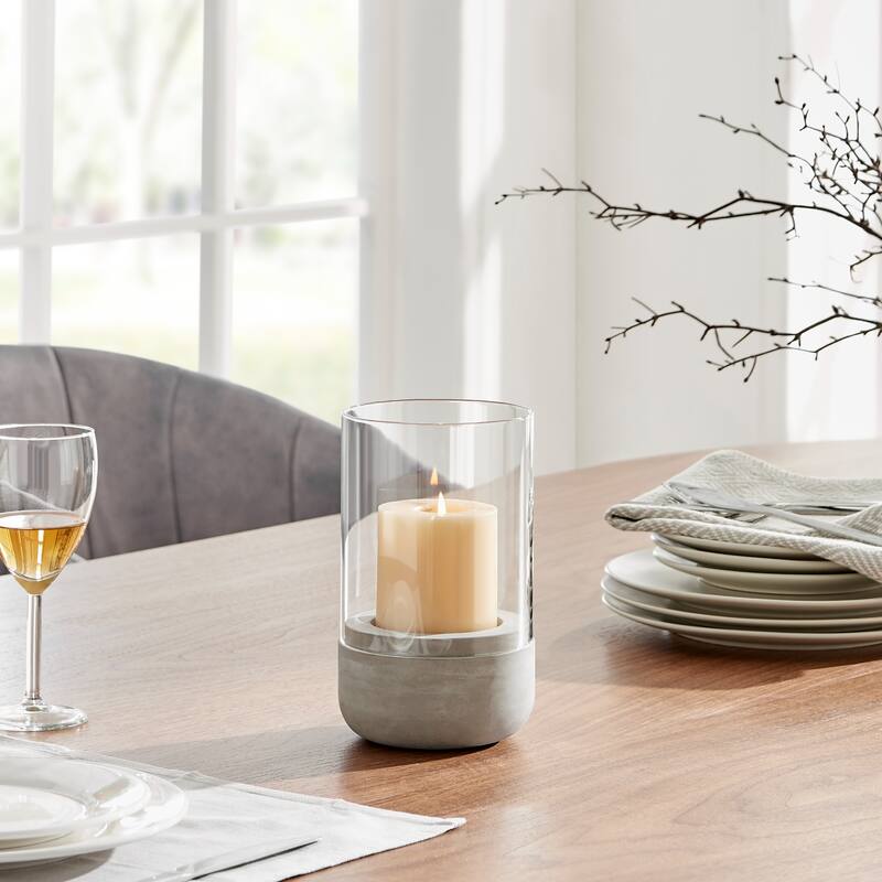 Small Glass Pillar Candle Holders with Cement Base - 5.5" - Gray and Clear