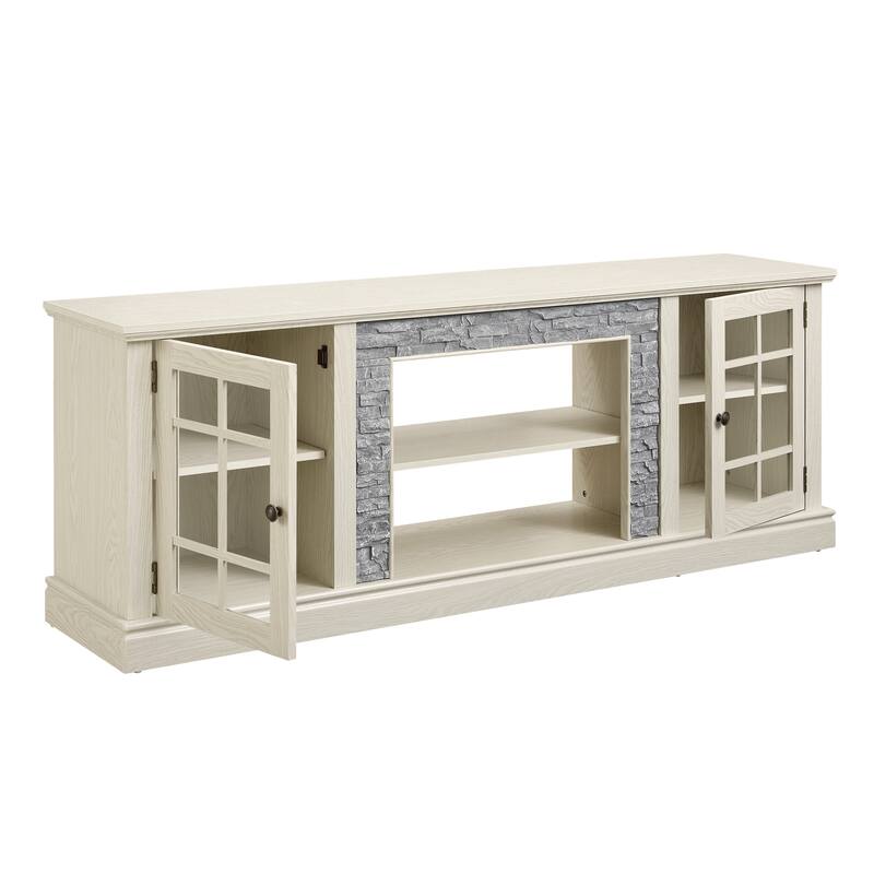 Faux Stone TV Stand TV Console for TVs up to 75", Large Entertainment Center Media Storage Cabinet with Adjustable Shelves