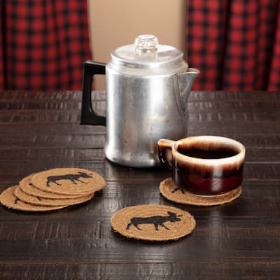 Cumberland Stenciled Moose Jute Coaster Set of 6 - Coaster Set