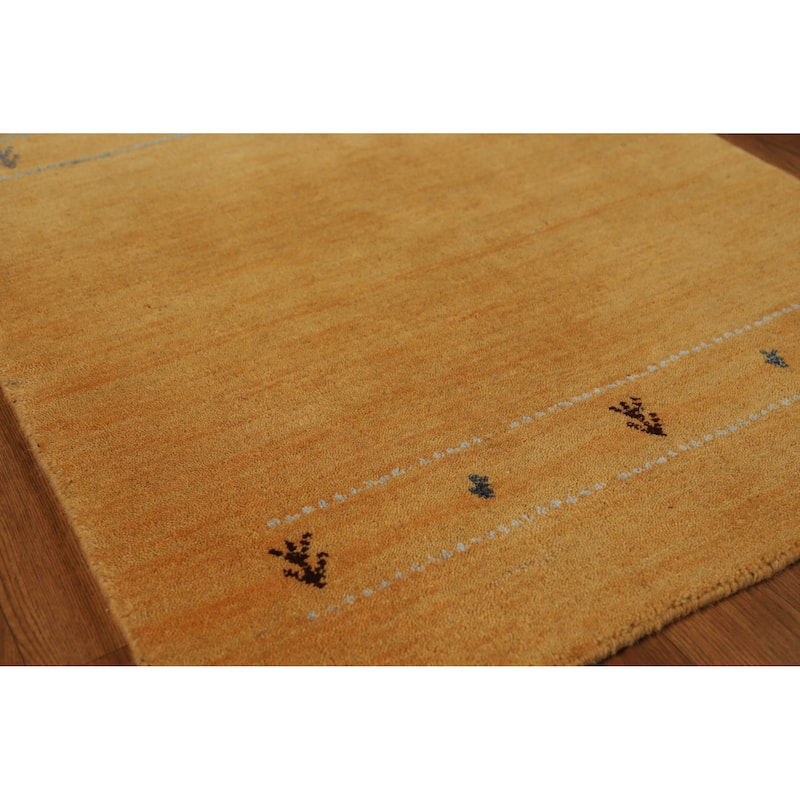 Yellow Gabbeh Indian Runner Rug Hand-Knotted Wool Carpet - 2'6" x 9'6" - Yellow - 2'6" x 9'6"