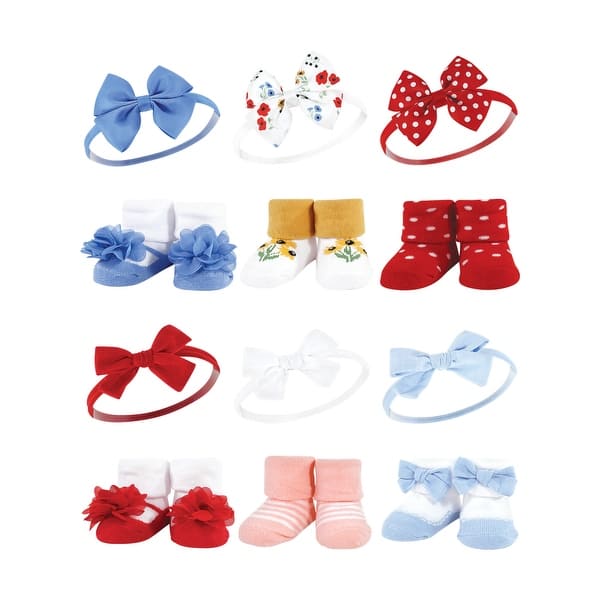 slide 1 of 1, Hudson Baby Infant Girl 12Pc Headband and Socks Giftset, Wildflower Red Blue, One Size - Wildflower Red Blue Wildflower Red Blue - One Size