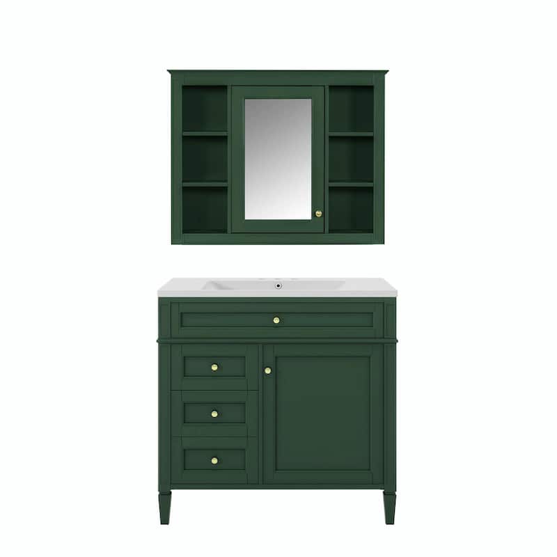 36'' Bathroom Vanity with Top Sink - Modern Storage Cabinet with Mirror
