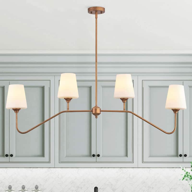 Modern 4-Light Kitchen Island Chandelier with Milky White Glass Shades