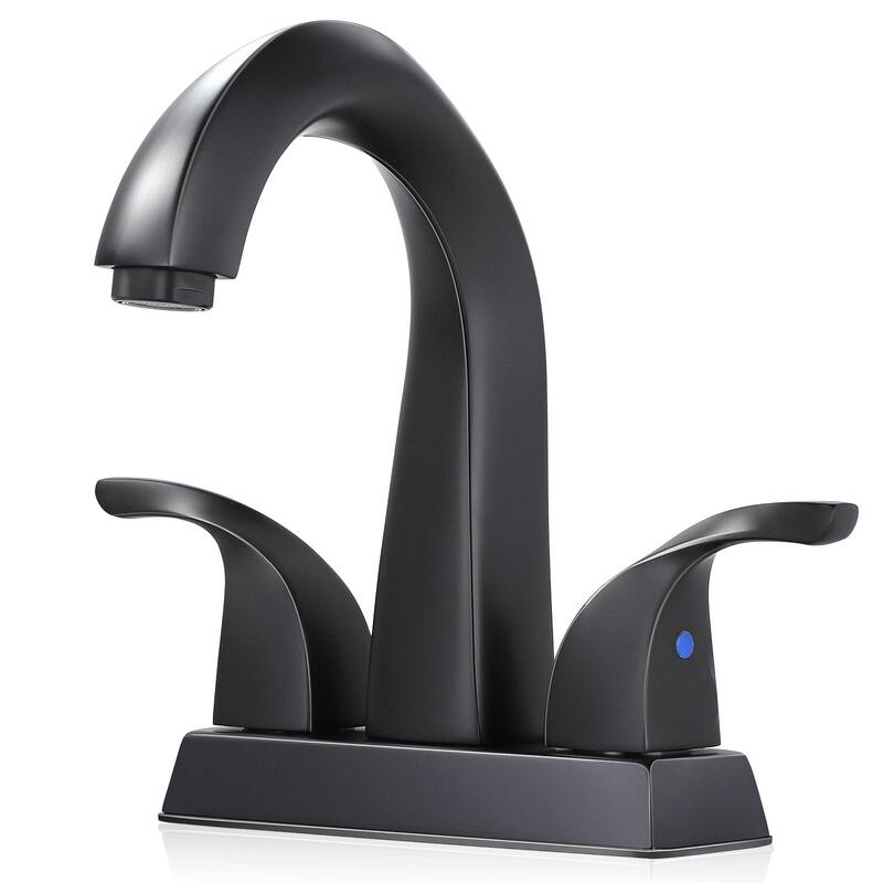 WOWOW 4 in. Centerset Double-Handle Bathroom Faucet with Pop Up Drain - Matte Black