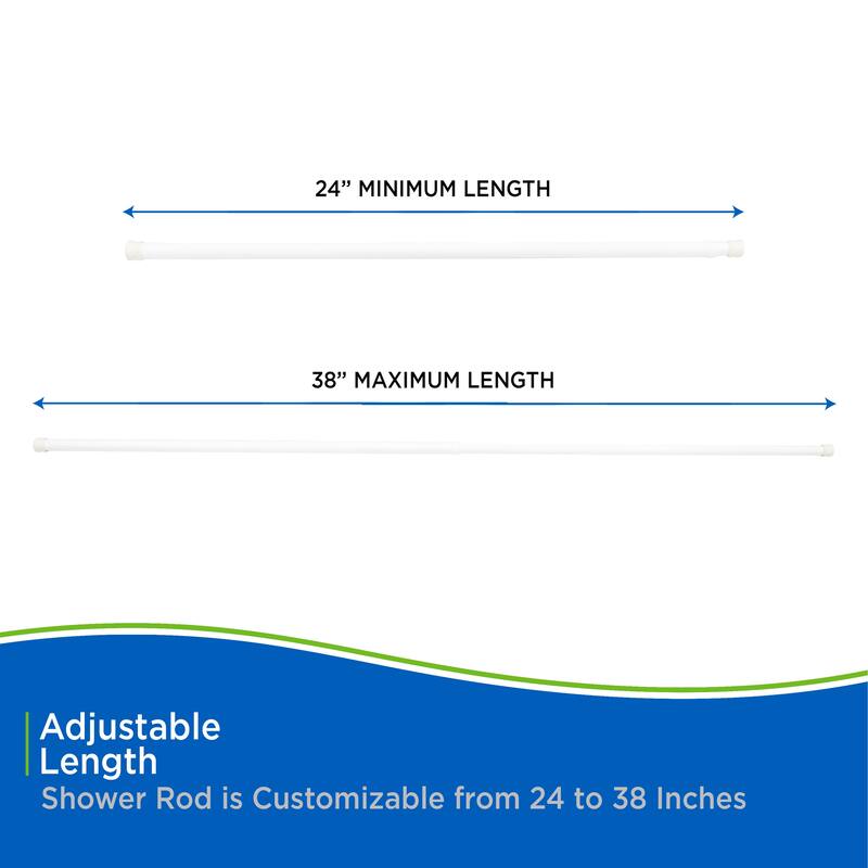 Kenney Twist & Fit No Tools Spring Tension Stall Shower Curtain Rod, 24-38"