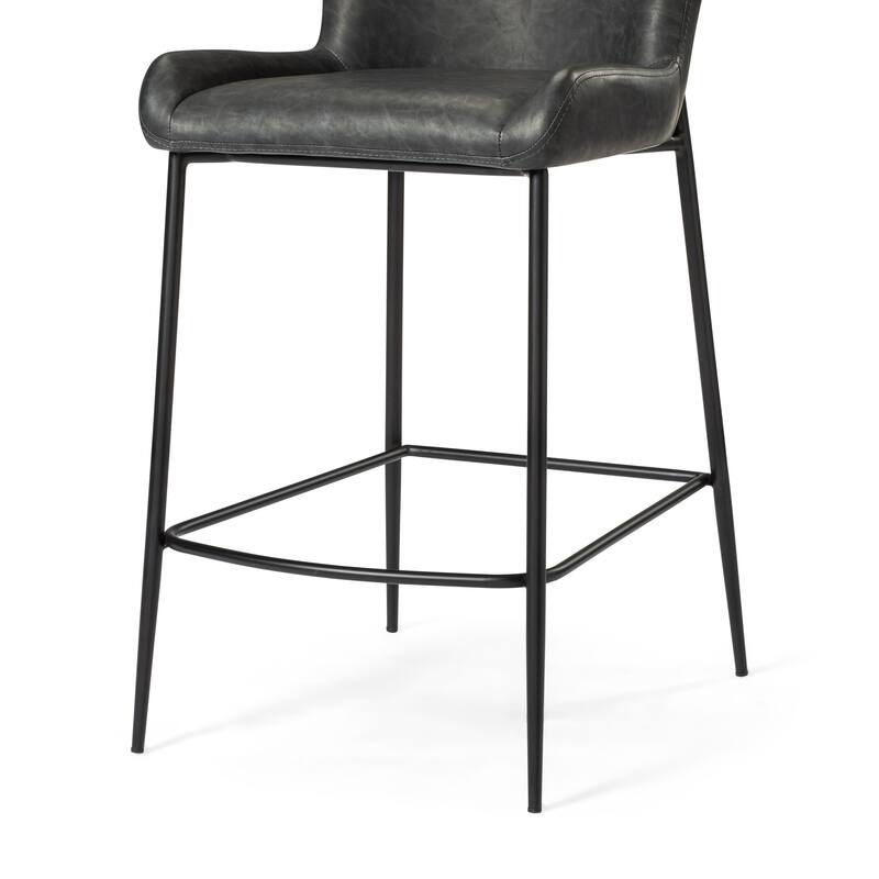 Maven Lane Naomi Metal Kitchen Stool with Vegan Leather Upholstery