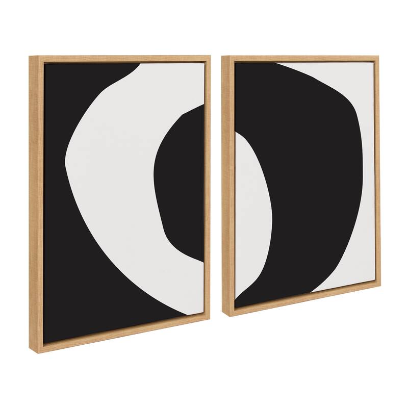 Kate and Laurel Sylvie Minimal Modern Organic Abstract 1 and 2 Black and White Frame Canvas Art Set by The Creative Bunch Studio