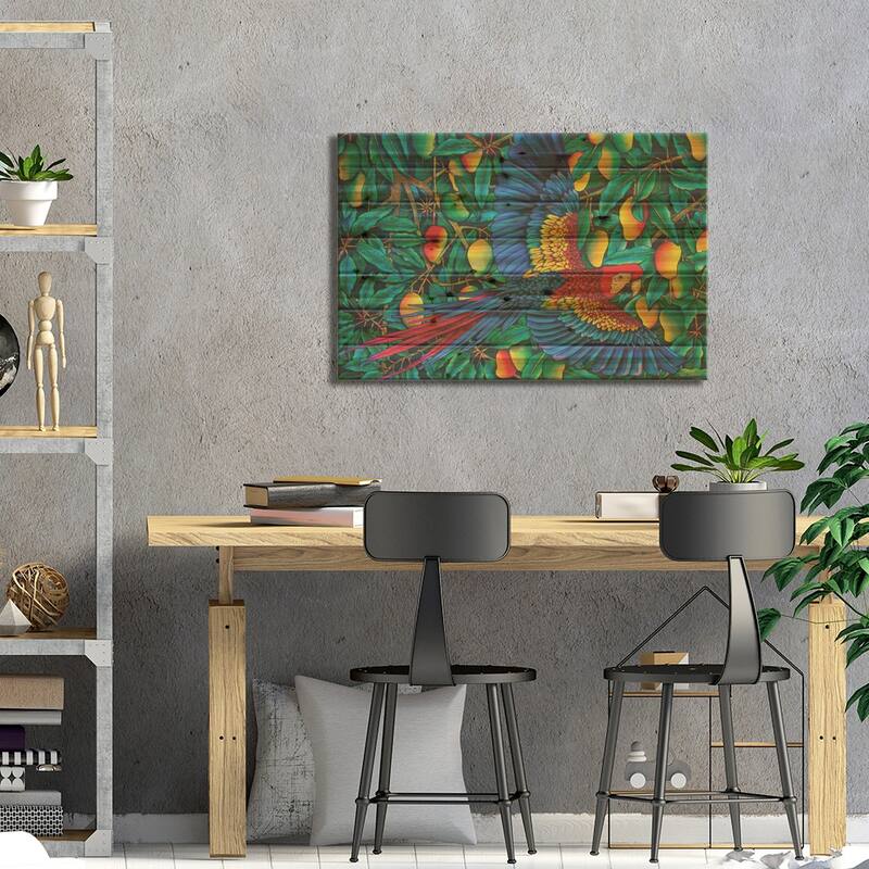 Macaw In Mango Tree Print On Wood by Daniel Jean-Baptiste - Multi-Color