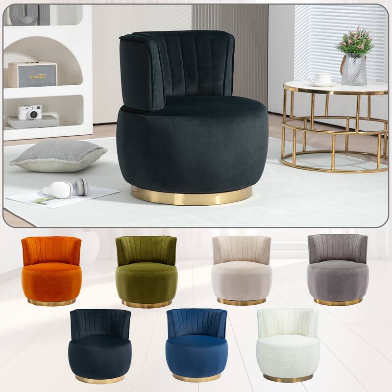 Velvet Swivel Accent Barrel Chair, Upholstered Comfy Single Sofa Chair, Round Armchairs with Wrap-around Barrel Dackrest