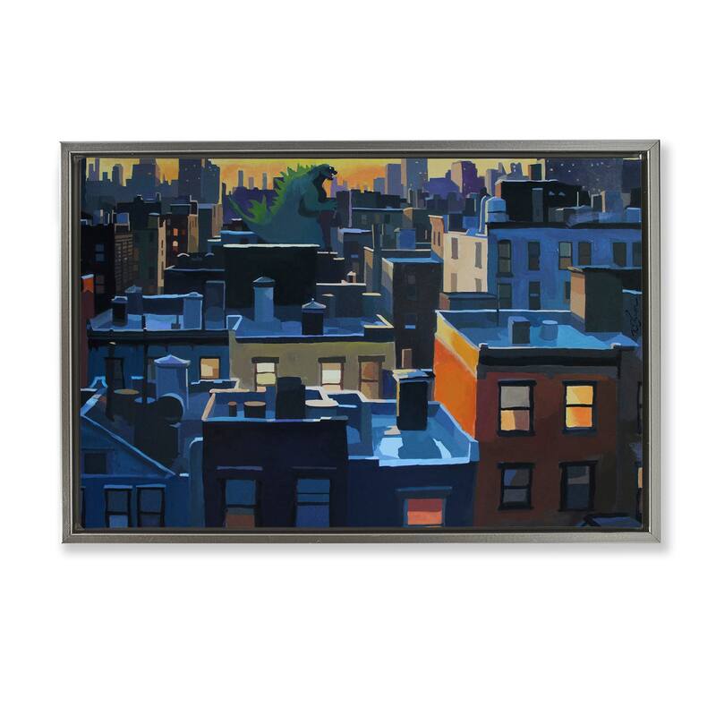 Stupell Cityscape with Distant Monster Framed Floater Canvas Wall Art Design By Keith Thomson - 31 x 21 - Grey