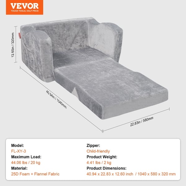dimension image slide 1 of 5, Kids Couch, Toddler Couch Sofa Bed Fold Out, Convertible Sofa to Lounger, Kids Chair Seat Playroom Furniture