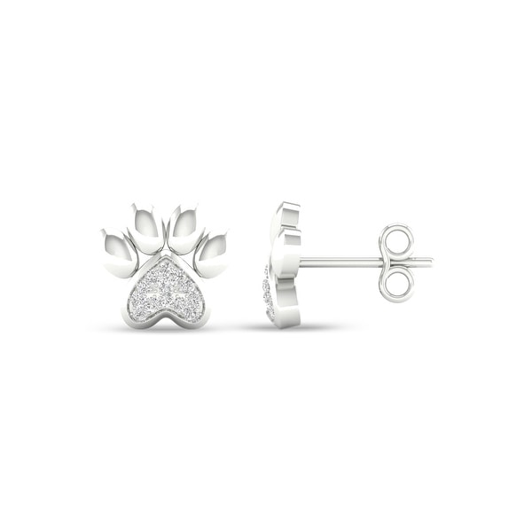 White Gold Finish Tiny Stud Paw Print Earrings 1.5 Ct Round Cut White Sapphire Dog paw Stud Earrings 925 Sterling Silver Dog Lover Gift