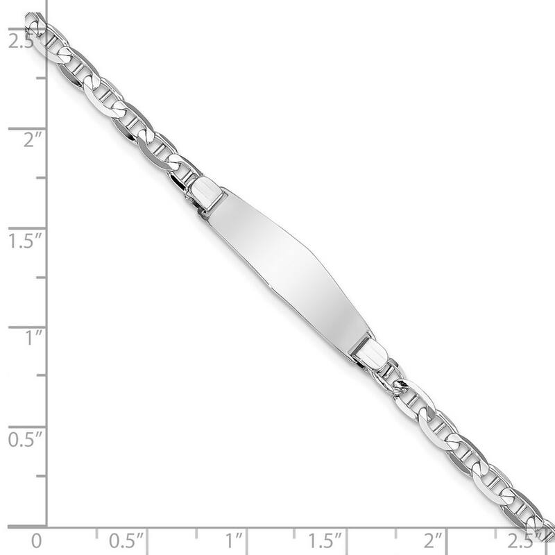 Curata 7.6mm 14k White Gold Engravable Mariner Anchor Link Soft Diamond Shape ID Bracelet