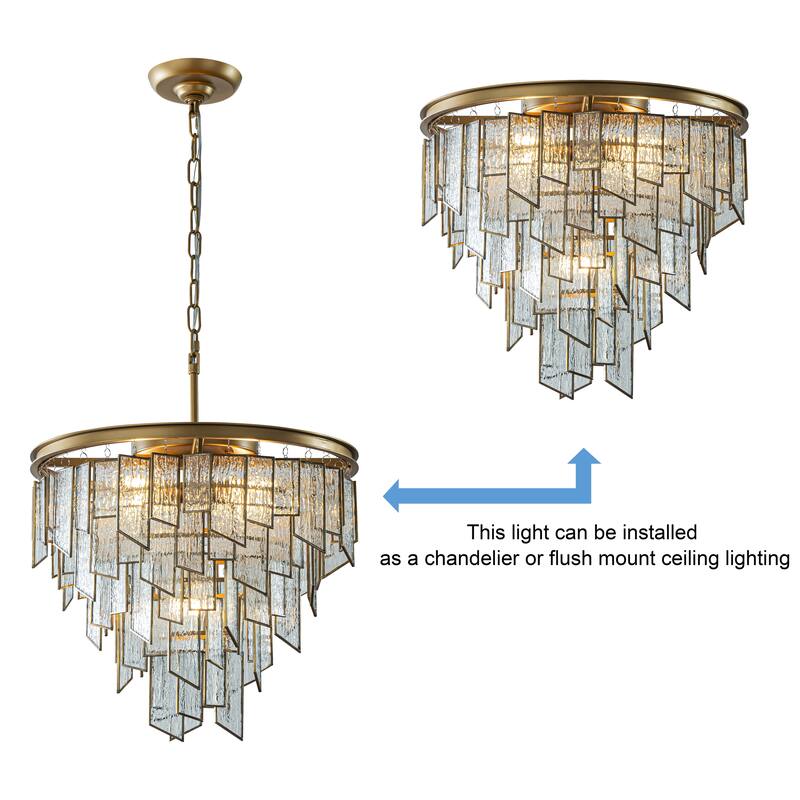 6/9-Light Luxury Water Ripple Glass Chandelier Pendant Light Modern Brass Frame Lighting Fixture for Dining Room Living Room