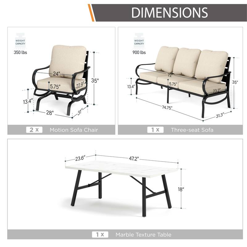 MAISON ARTS 5/7/9-Seat Patio Conversation Set, Outdoor Sofa Set with Single Sofa Chairs, 3-Seater Sofa, Ottoman and Coffee Table