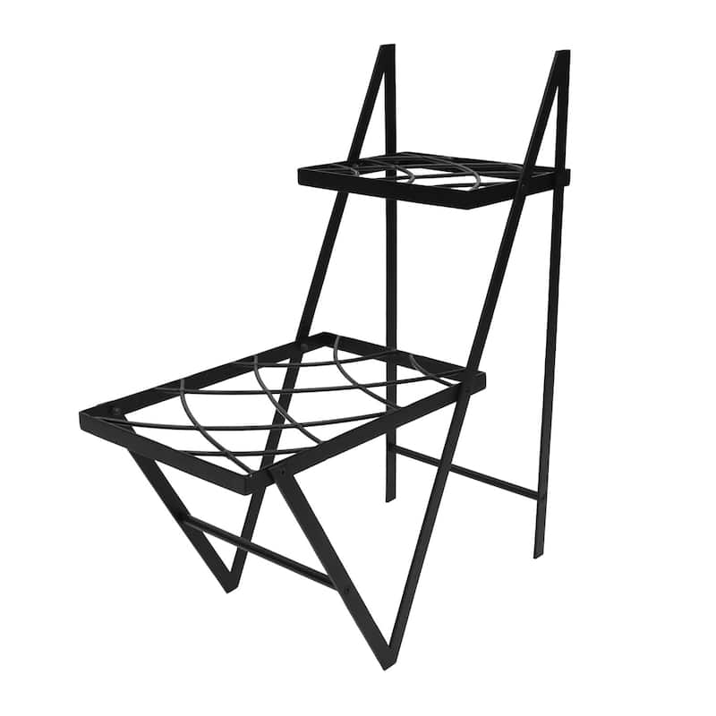 Achla Designs Modern Indoor Outdoor Zig Zag Duet Plant Stand, 30.5 Inch Tall, Black Powder Coat Finish