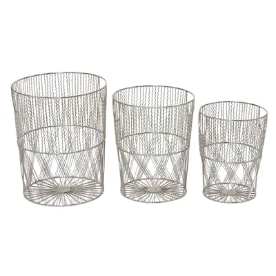 Metal Storage Basket with Handles - Set of 3 Silver - Roche River Decor