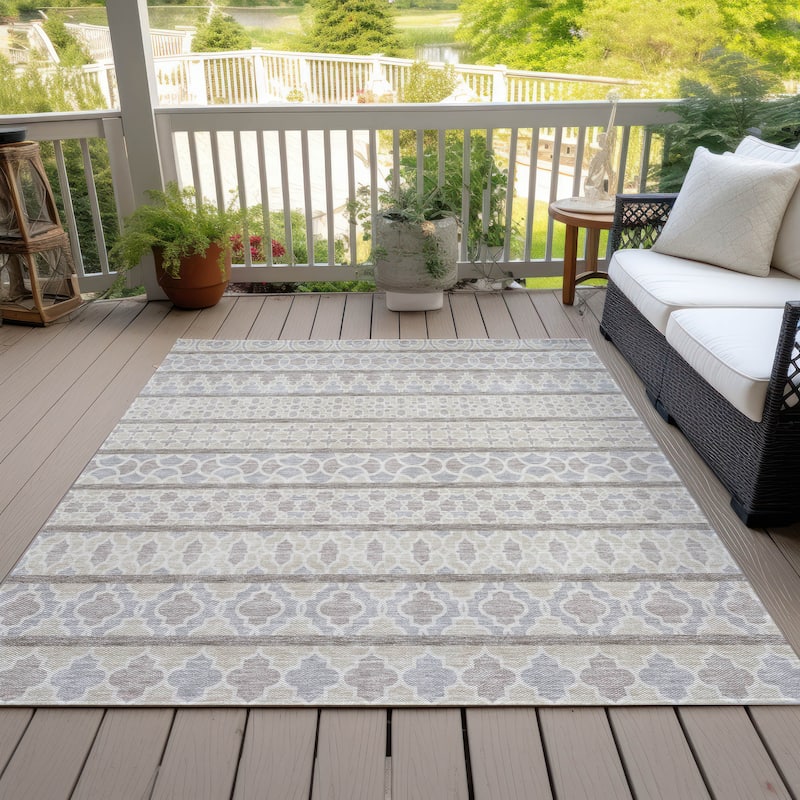 Machine Washable Indoor/ Outdoor Chantille Boho Stripe Rug - Ivory - 3' x 5'