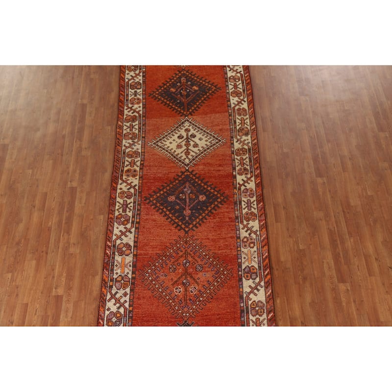 Geometric Qashqai Persian Vintage Runner Rug Handmade Wool Carpet - 4'5"x 13'3"
