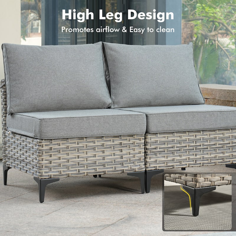 OVIOS 5 Pieces Outdoor Wicker Furniture Set With Solar-Powered Coffee Table