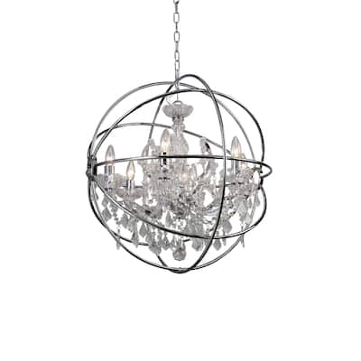 6-Light Chrome Sphere Chandelier With Crystal Accents