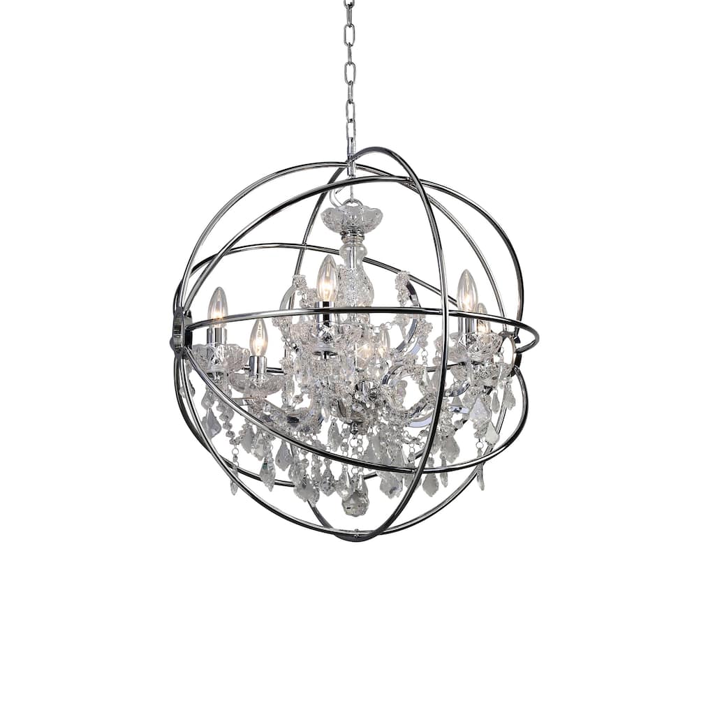 6-Light Chrome Sphere Chandelier With Crystal Accents
