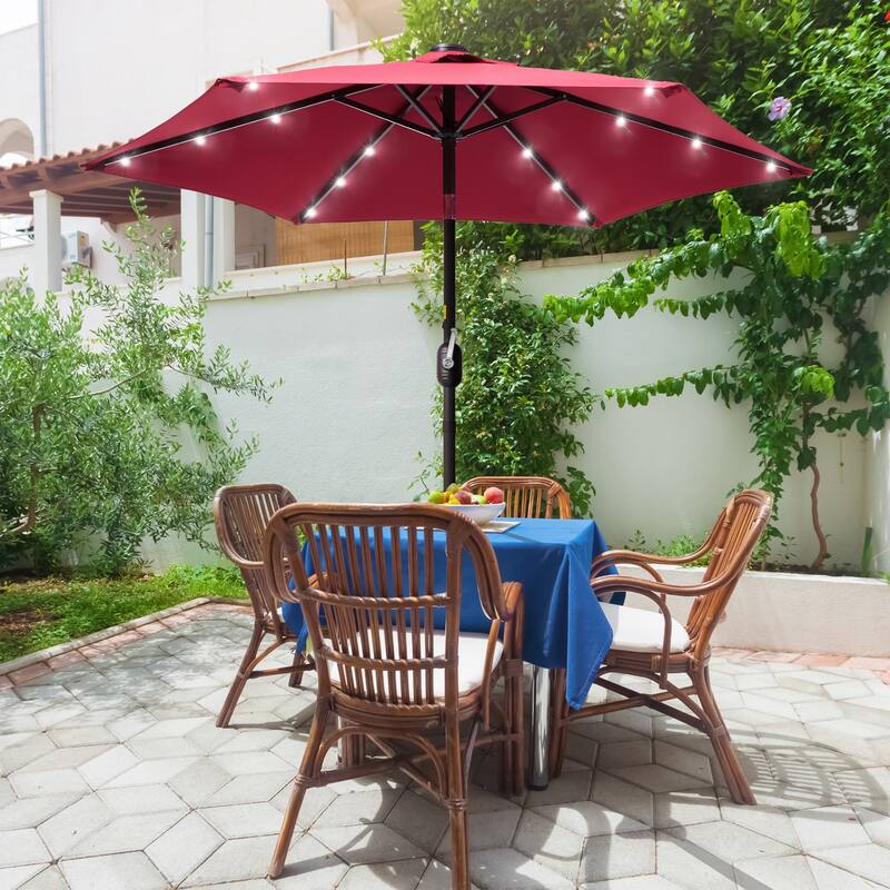 LIVOOSUN Patio 7.5 Feet Market Solar LED Light Umbrella - RubyRed