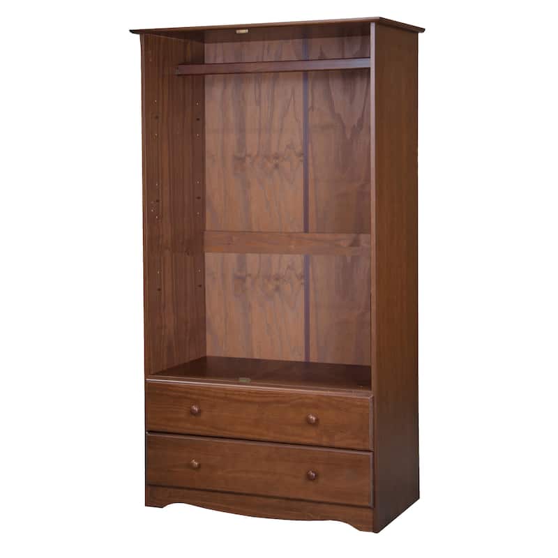 Palace Imports 100% Solid Wood Smart Wardrobe Armoire with 2 Drawers, Metal or Wooden Knobs