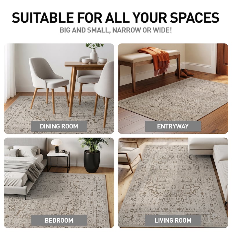 World Rug Gallery Textured Medallion Earth Beige Indoor High-Low Area Rug