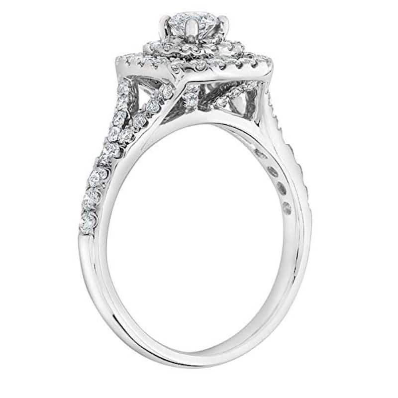 1 Ct TDW Diamond Engagement Ring Double Cushion Halo White Gold