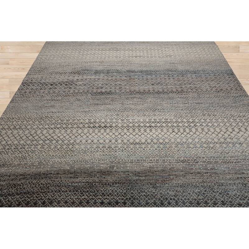 Beige Tibetan Wool & Bamboo Silk Hand Knotted Rug Geometric Style - 8' x 10'
