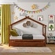 preview thumbnail 2 of 34, Full Size Wooden House Bed with Twin Size Trundle Bed Frame for Kids, Teens, Girls, Boys No Box Spring Needed, Easy Assembly