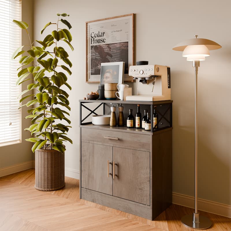 Futzca Sideboard Buffet Cabinet, Kitchen Storage Cabinet - With Shelf - Grey/Brown