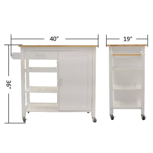 2tier Open White Shelves Kitchen Island Cart, Movable Kitchen Shelf