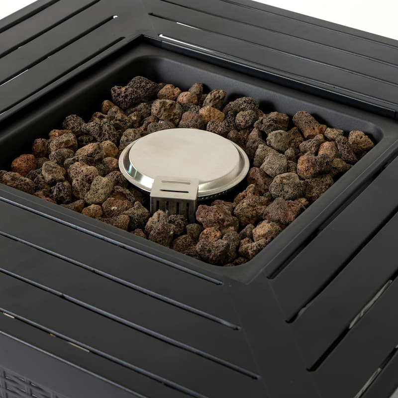 Anmytek Propane Fire Pit Table Outdoor Wicker Style Patio Heater with Lava Rocks Black Backyard Deck