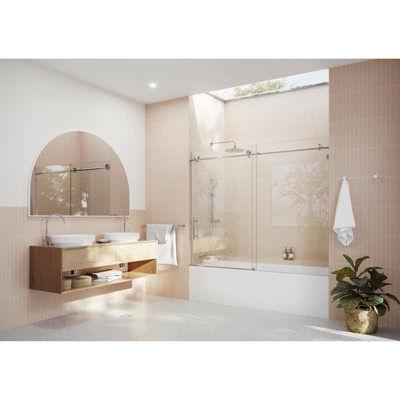 Glass Warehouse 68 in. - 72 in. x 60in. Frameless Bath Tub Sliding Shower Door - Polished Chrome